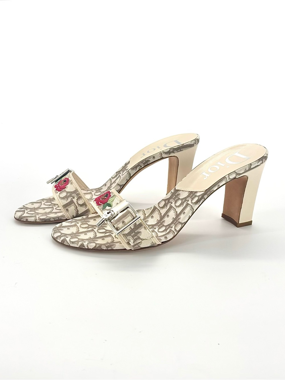 Vintage Dior John Galliano 2005 Diorissimo Lock and Key Monogram Mules 39.5